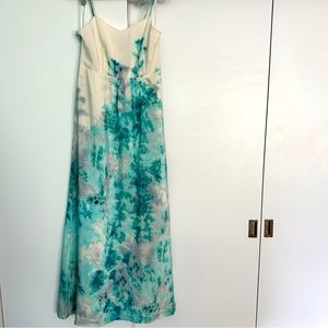 Anthropologie watercolor pattern strap silk maxi dress